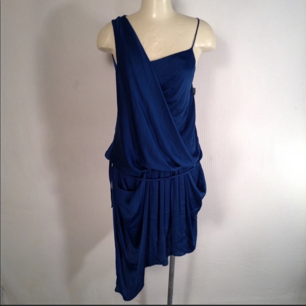 Helmut Lang “Helios” cobalt/teal satin dress NWT
